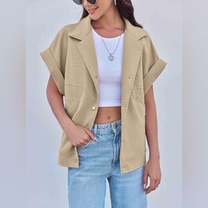 Tankaneo Oversized Vest Casual Wide Jacket Button Down Outerwear with Pocket